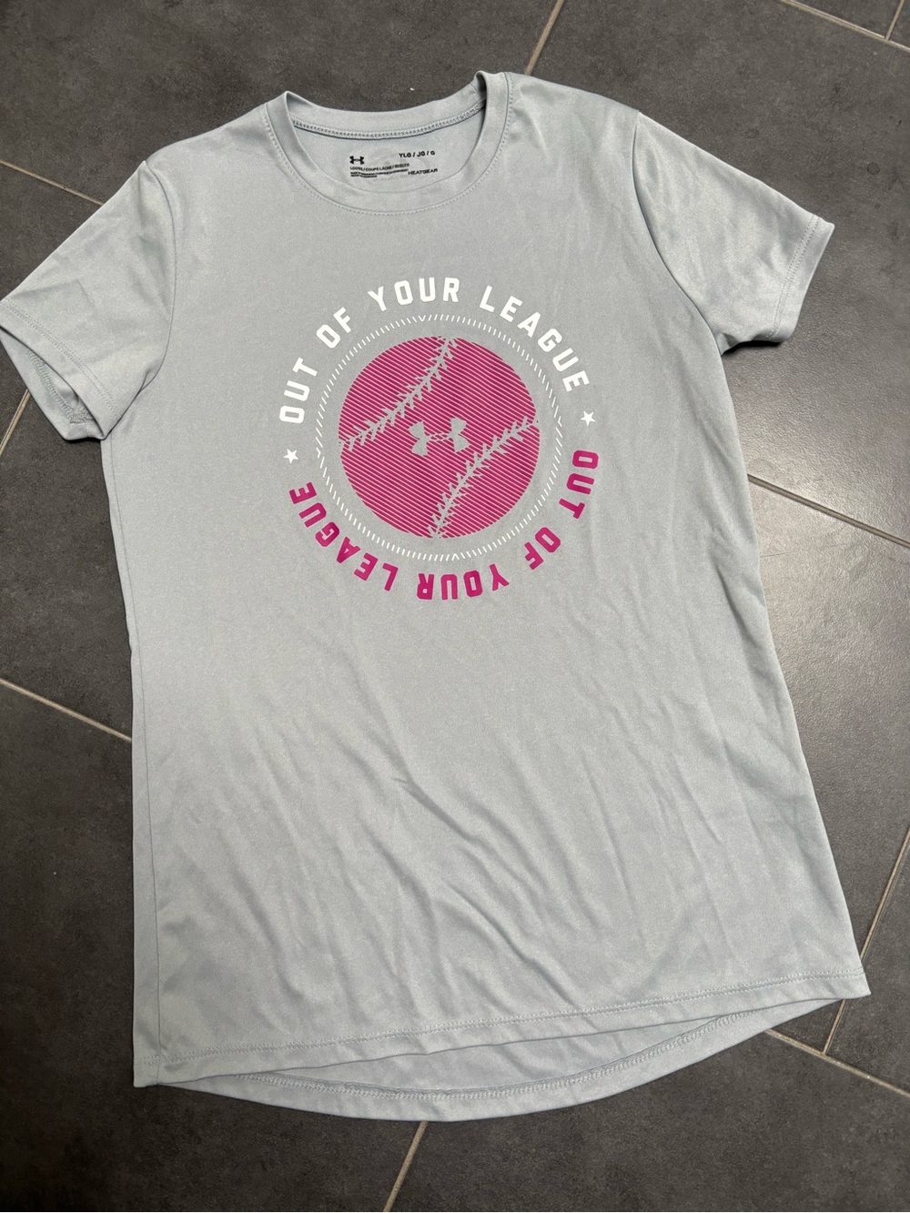 Under Armour Light Gray Short Sleeve Tee with Pink Softball Graphic 🥎